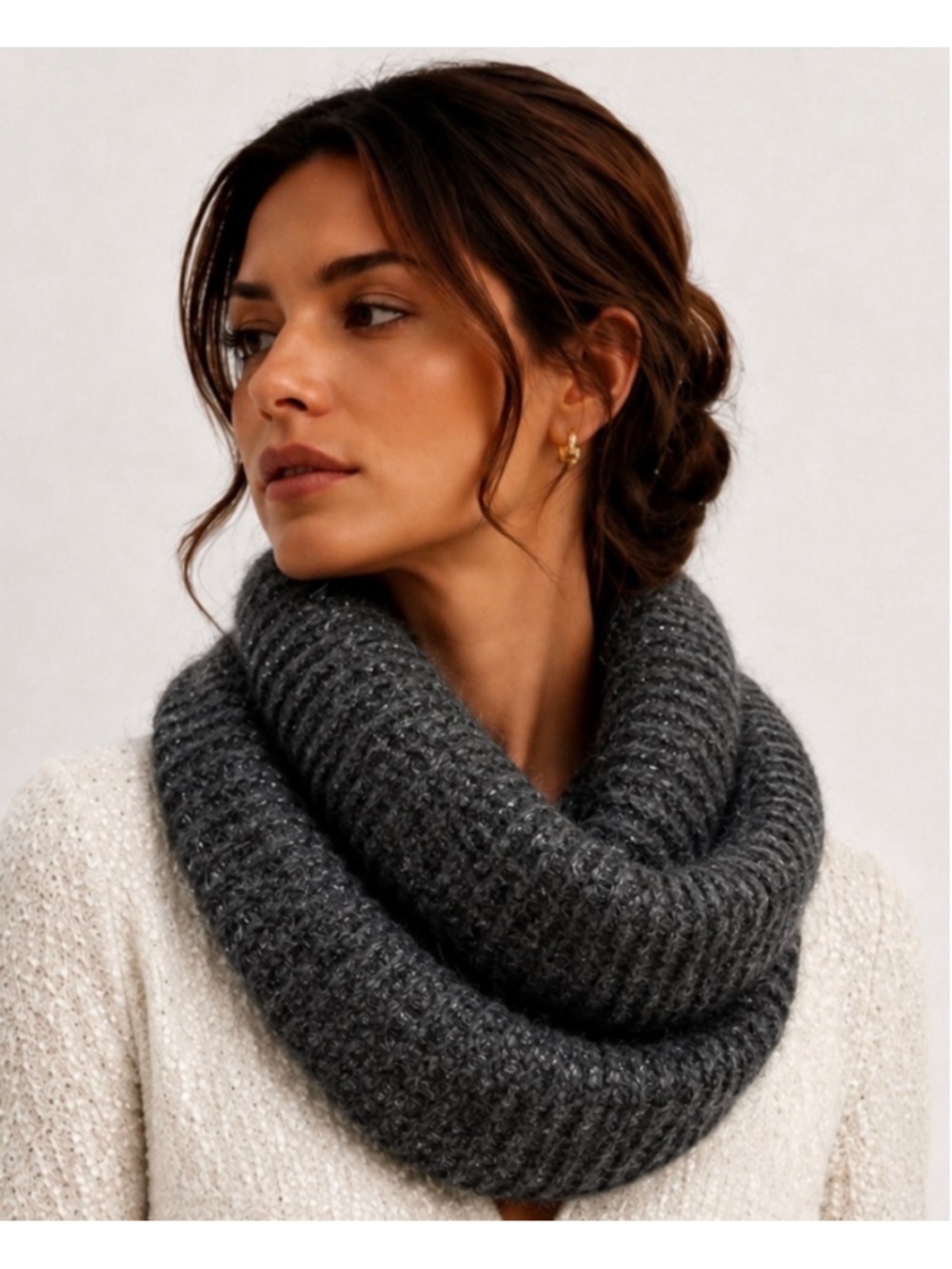 Inverni Italian Infinity Scarf One Size Grey Silver Wool Blend New With Tags